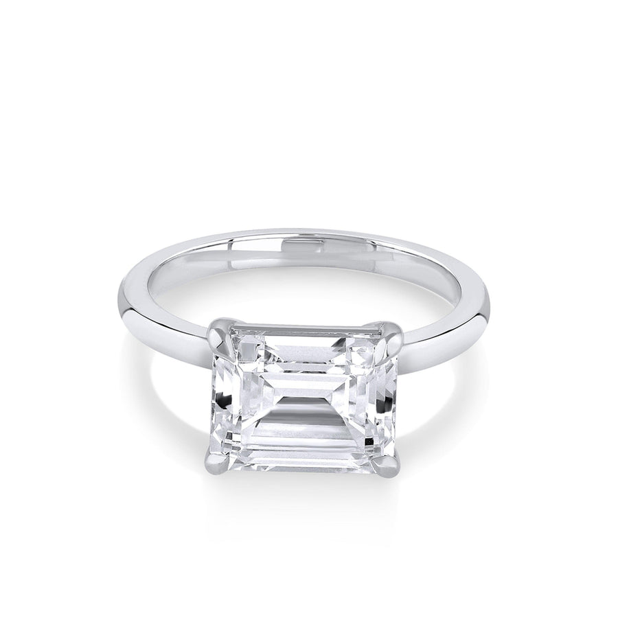 Marrow Fine Jewelry East/west Set White Diamond Emerald Cut Engagement Ring With Bead Prongs [White Gold]