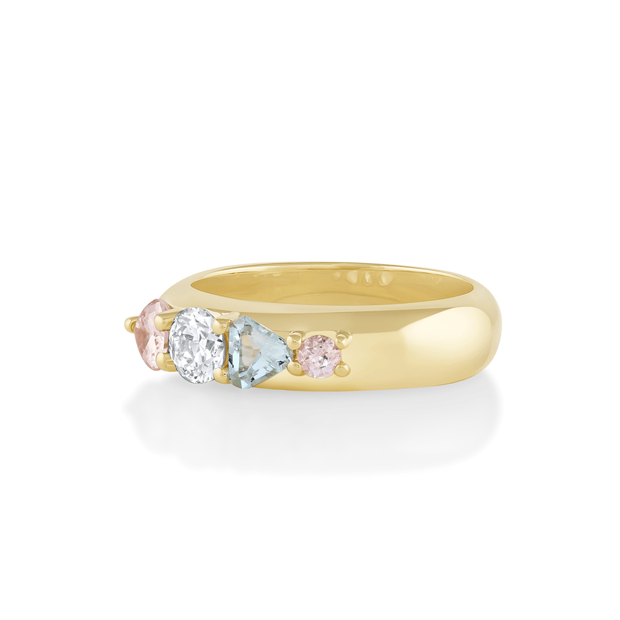 Marrow Fine Jewelry Peach Sapphire And Mint Beryl Linear Ring [Yellow Gold]