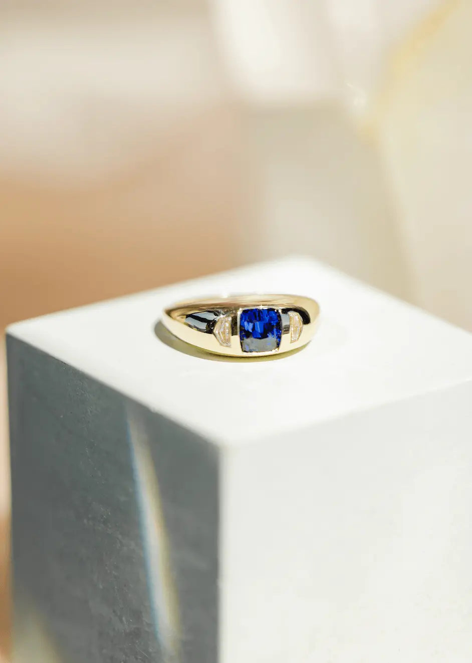 1.58ct Blue Sapphire & White Cadillac Diamond Bombe Ring - Marrow Fine