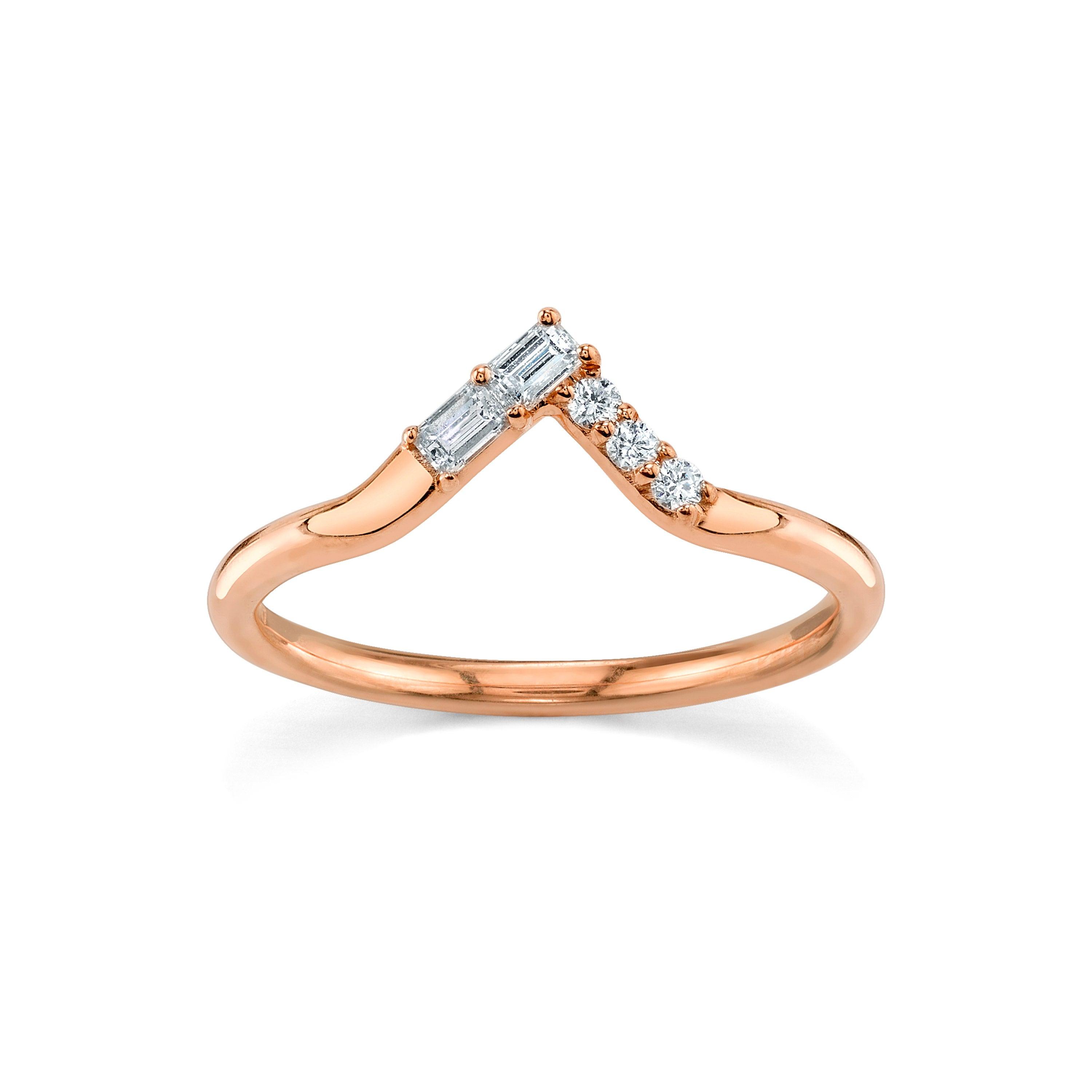 Marrow Fine Jewelry White Diamond Triangle Baguette And Round Stacking Wedding Band