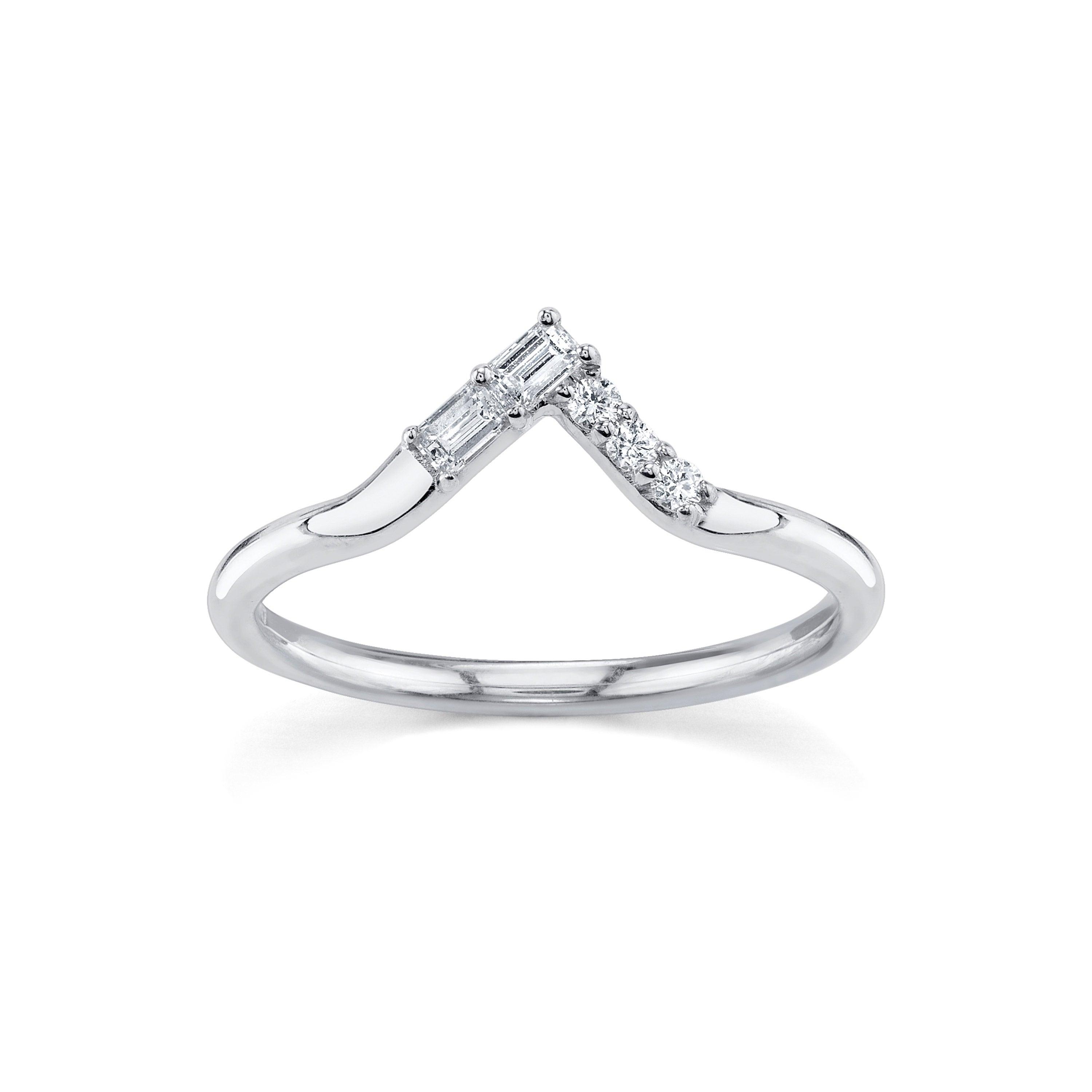 Marrow Fine Jewelry White Diamond Triangle Baguette And Round Stacking Wedding Band