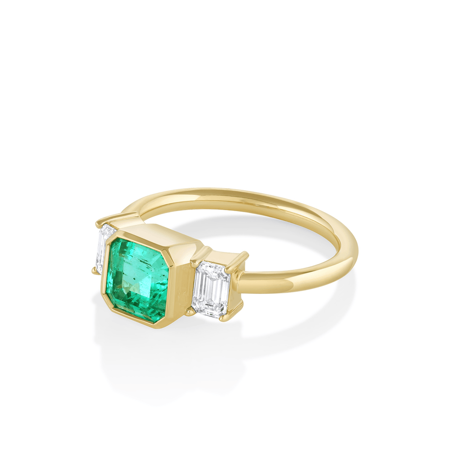 1.44ct Emerald & White Diamond Three-stone Ring - Marrow Fine