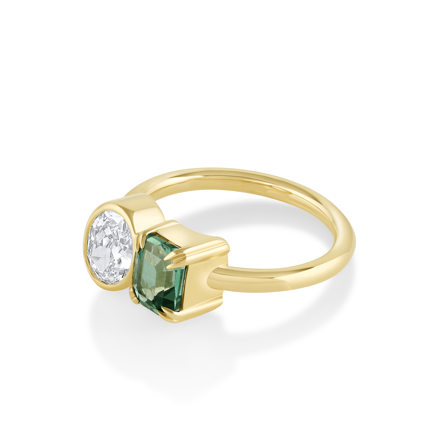 1.37ct Olive Sapphire & White Diamond Oval Toi et Moi