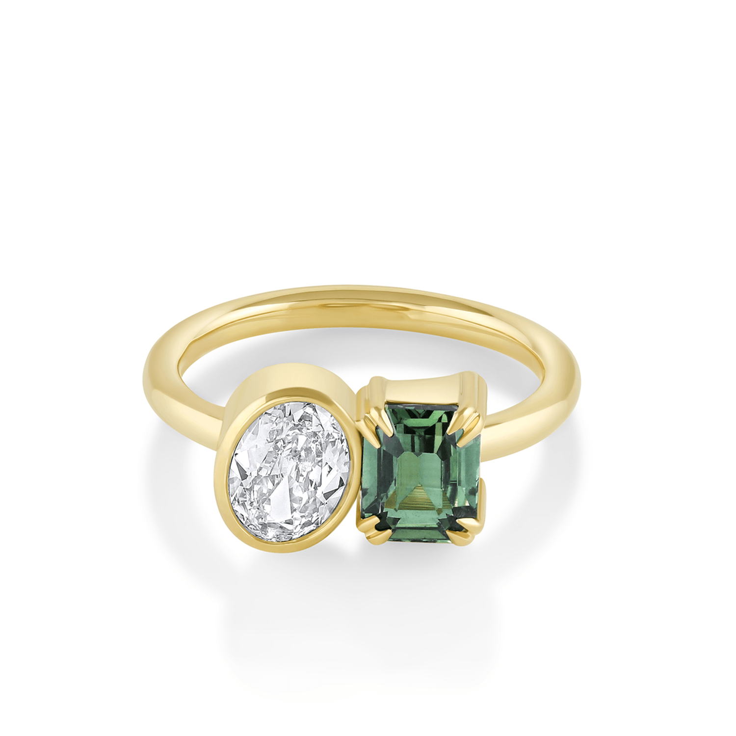1.37ct Olive Sapphire & White Diamond Oval Toi et Moi