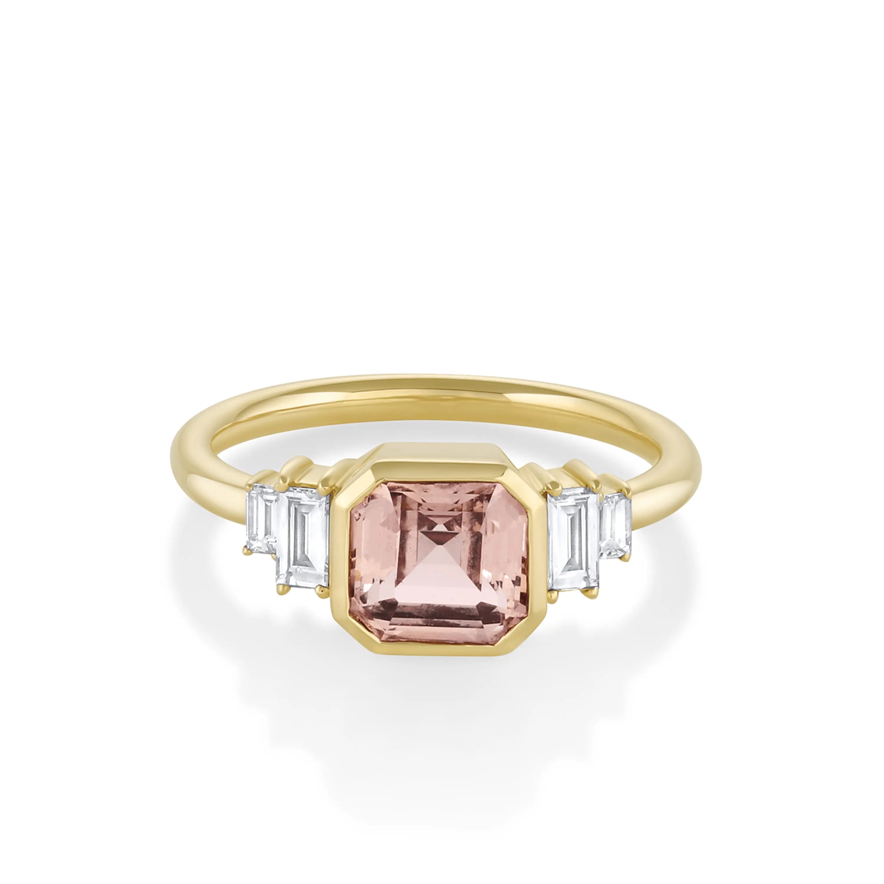 2.03ct Peach Sapphire and Diamond Baguette Ring Marrow Fine