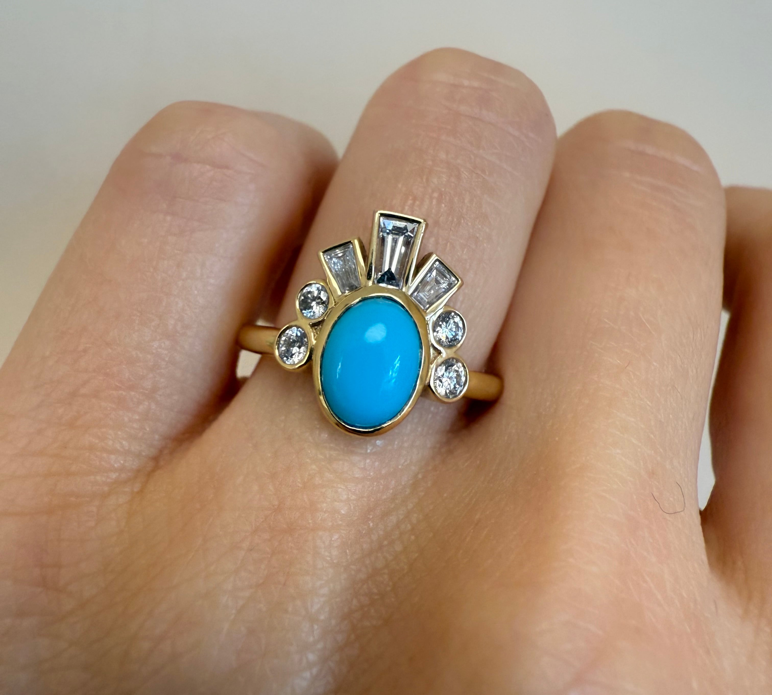 .98ct Turquoise & White Diamond Ballerina Headdress Ring [on hand]
