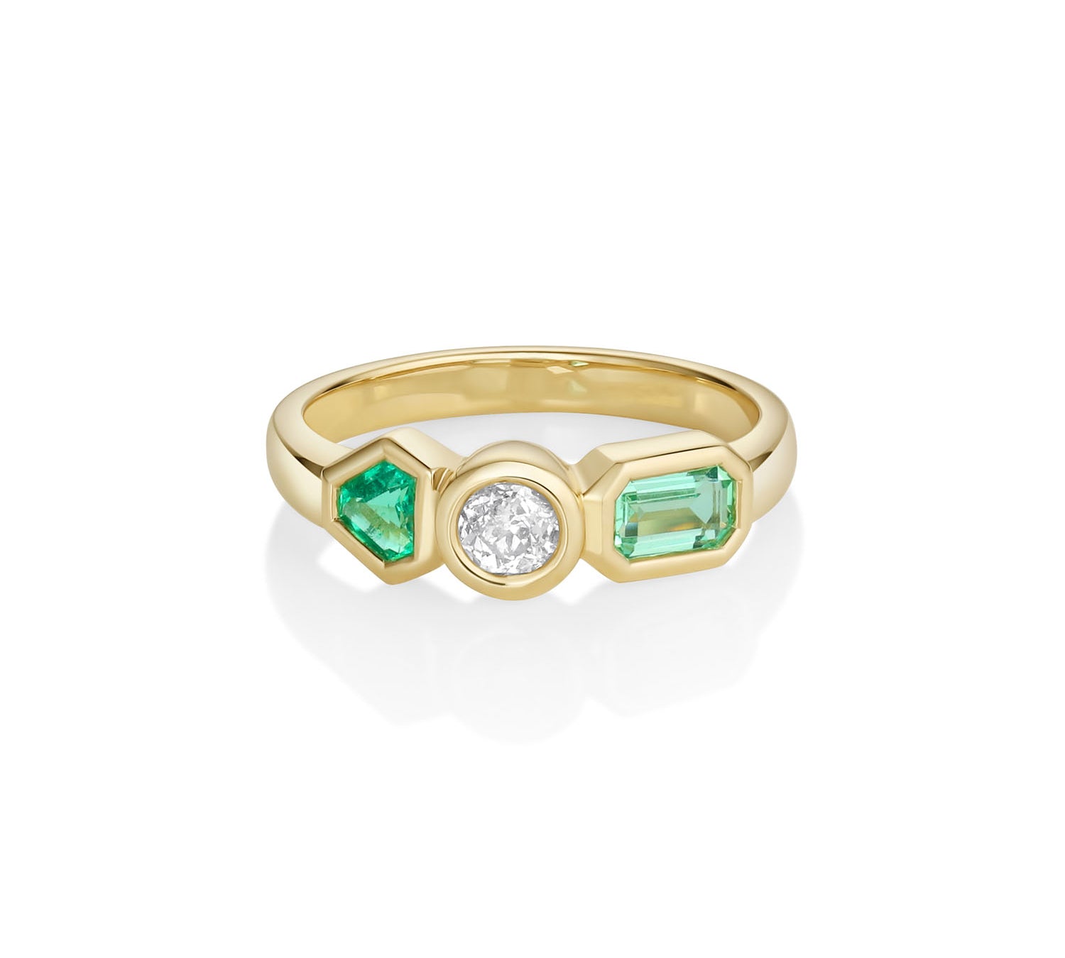 0.11ct Emerald, Old Cut Diamond and Beryl Kaleidoscope Ring