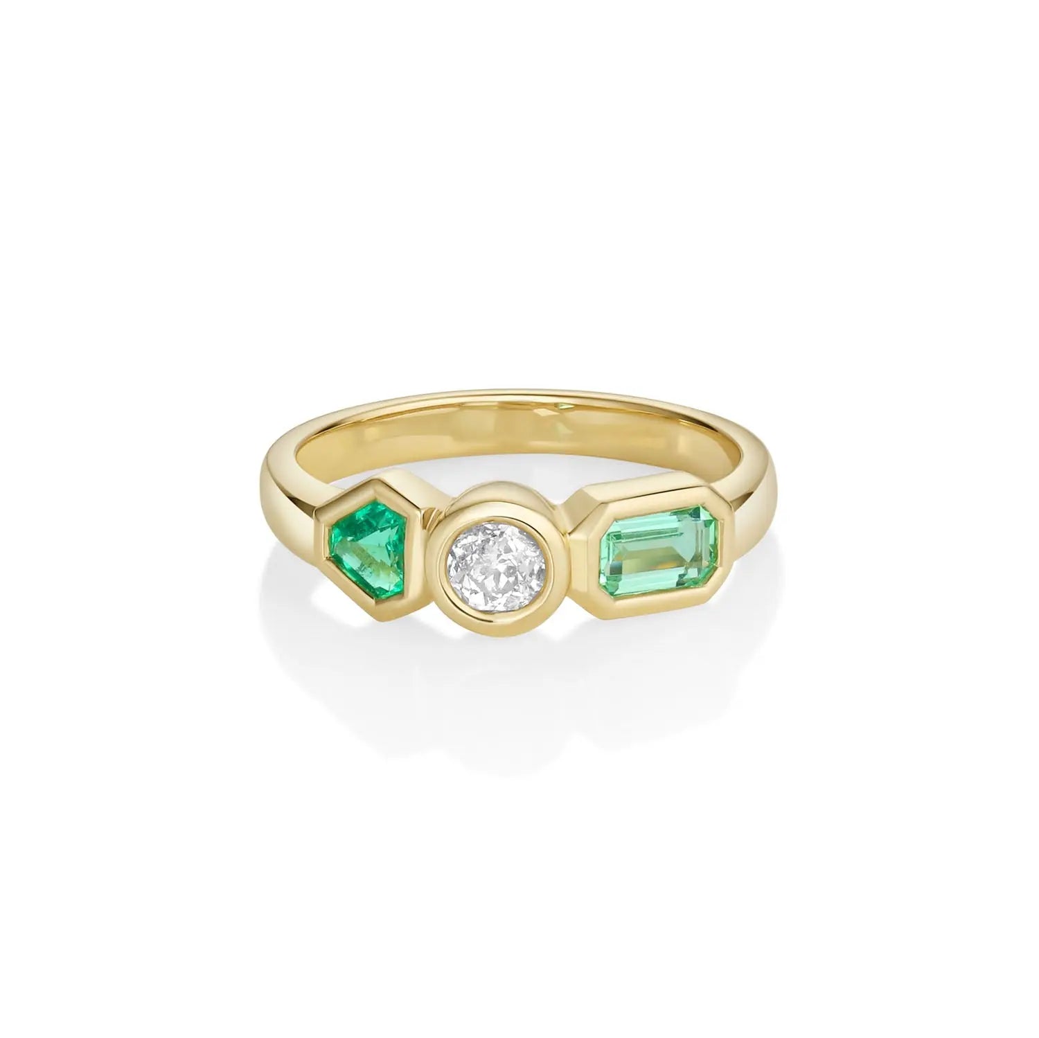 0.11ct Emerald, Old Cut Diamond and Beryl Kaleidoscope Ring
