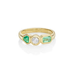 0.11ct Emerald, Old Cut Diamond and Beryl Kaleidoscope Ring