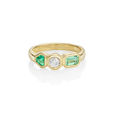 0.11ct Emerald, Old Cut Diamond and Beryl Kaleidoscope Ring