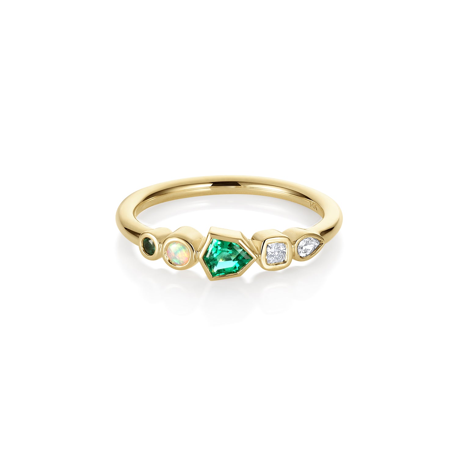 0.17ct Emerald, Opal and Diamond Kaleidoscope Ring