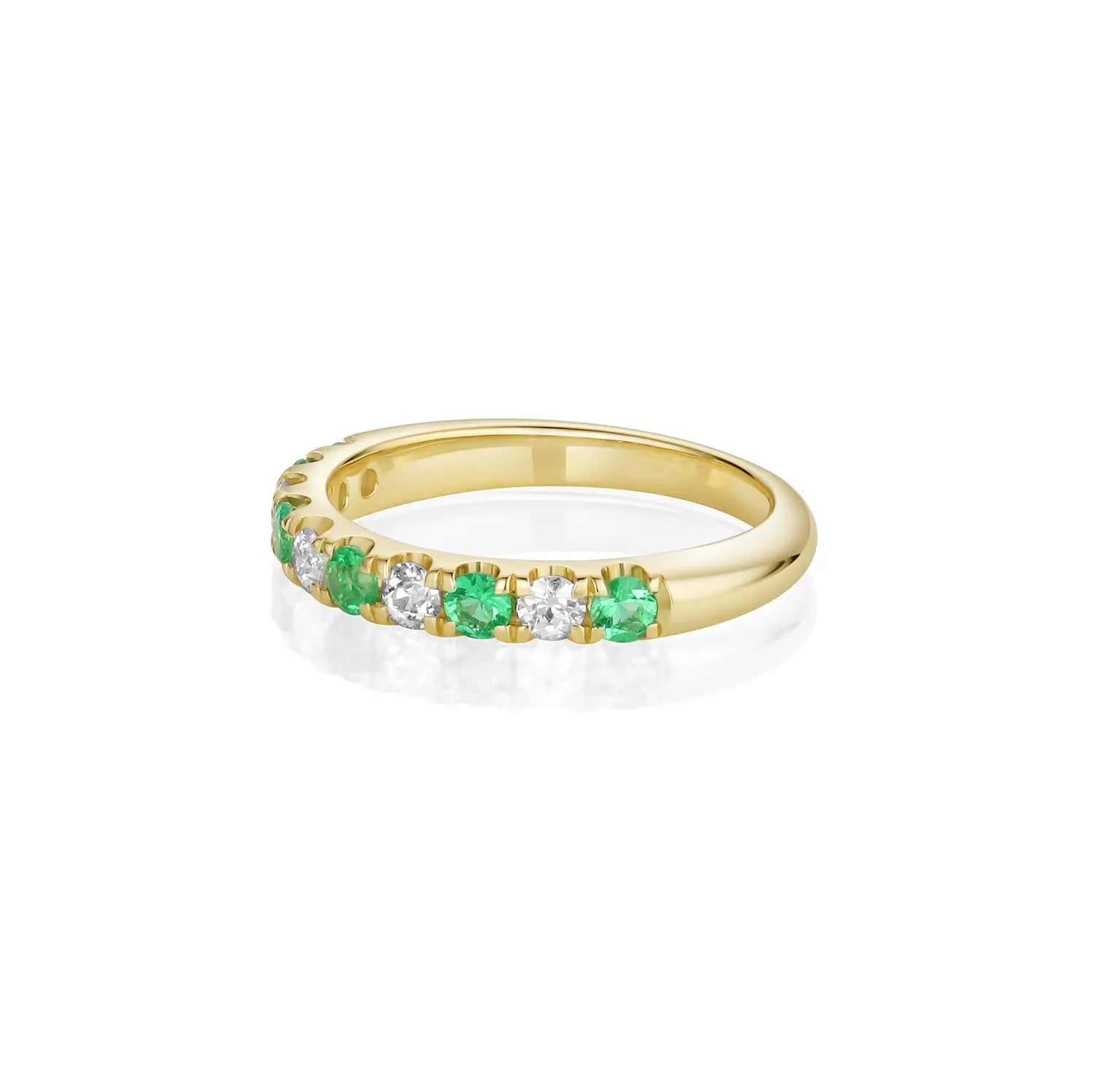 0.23ctw Emerald and 0.31ctw Old Euro Diamond Band side view