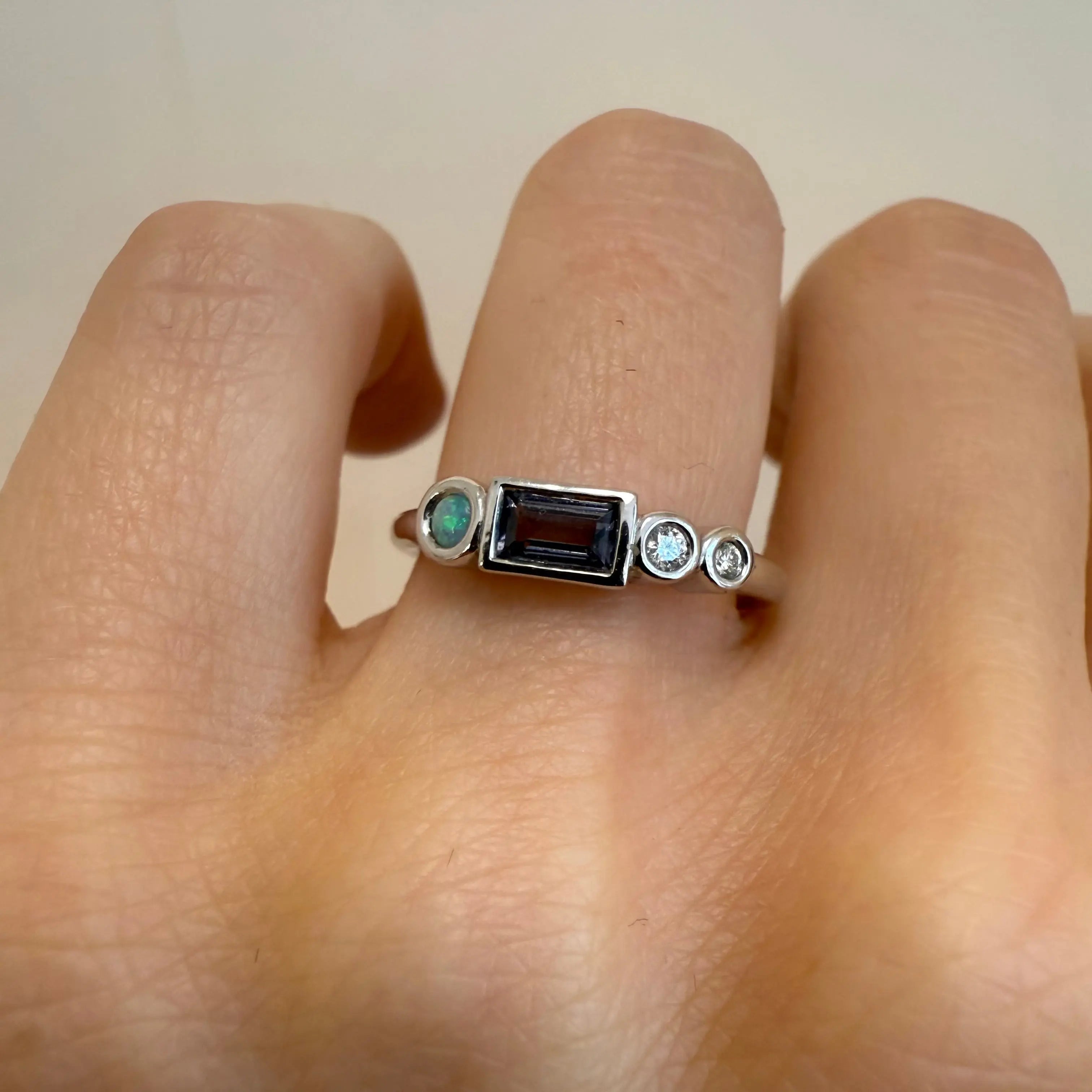 0.32ct Spinel Baguette and Opal Linear Band [on hand]