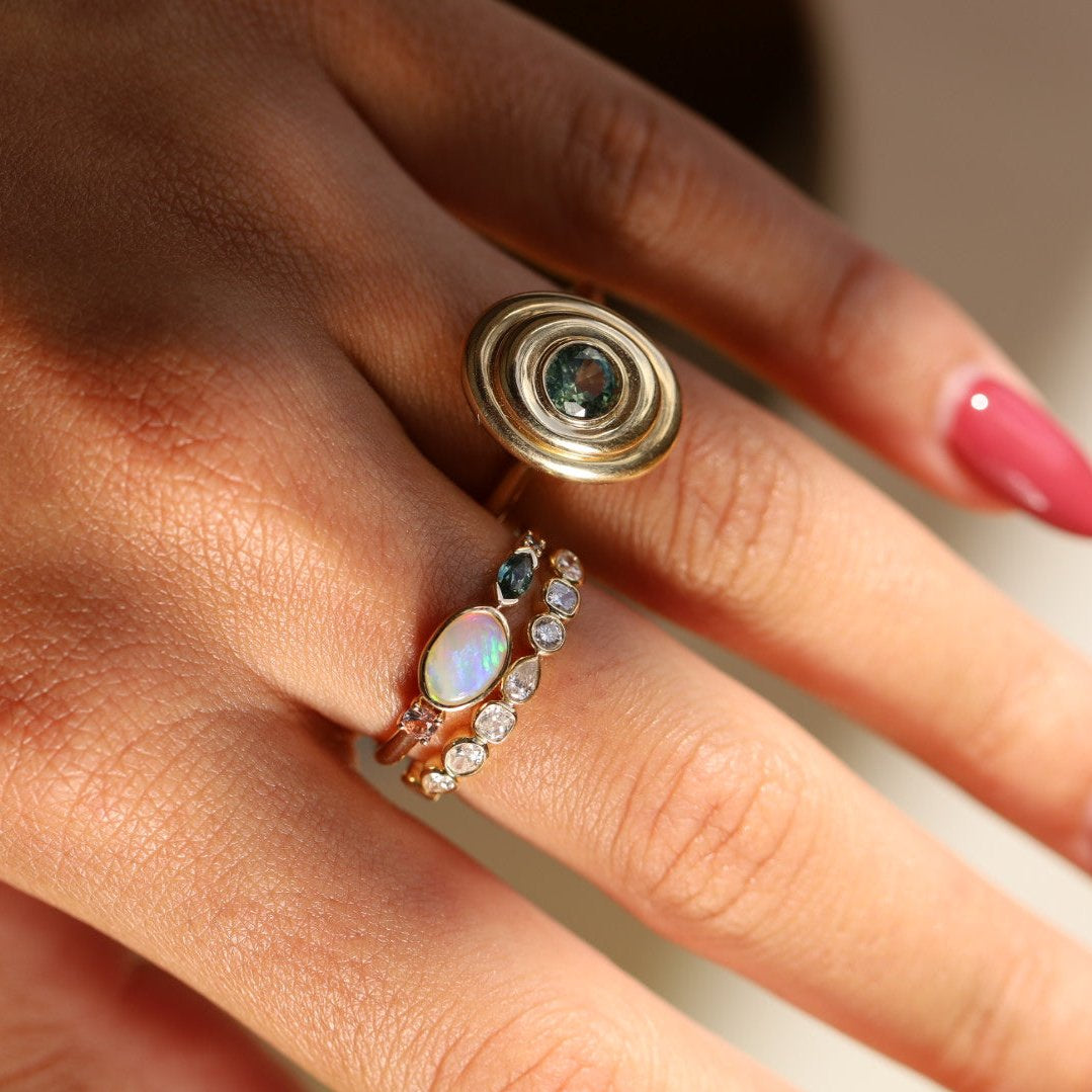 0.35ct Australian Opal and Sapphire Linear Band [on hand]