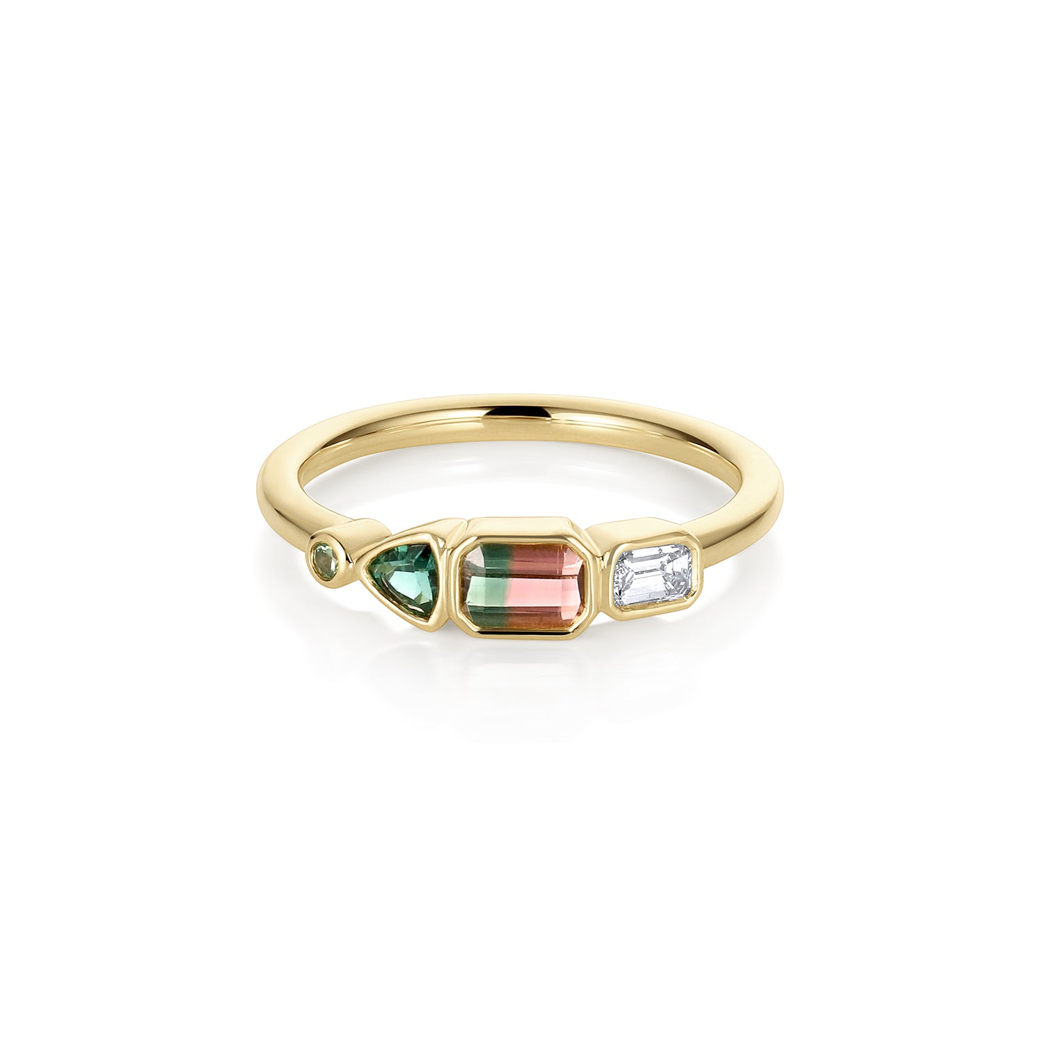 0.37ct Watermelon Tourmaline, Sapphire, Tourmaline and Diamond Kaleidoscope Ring