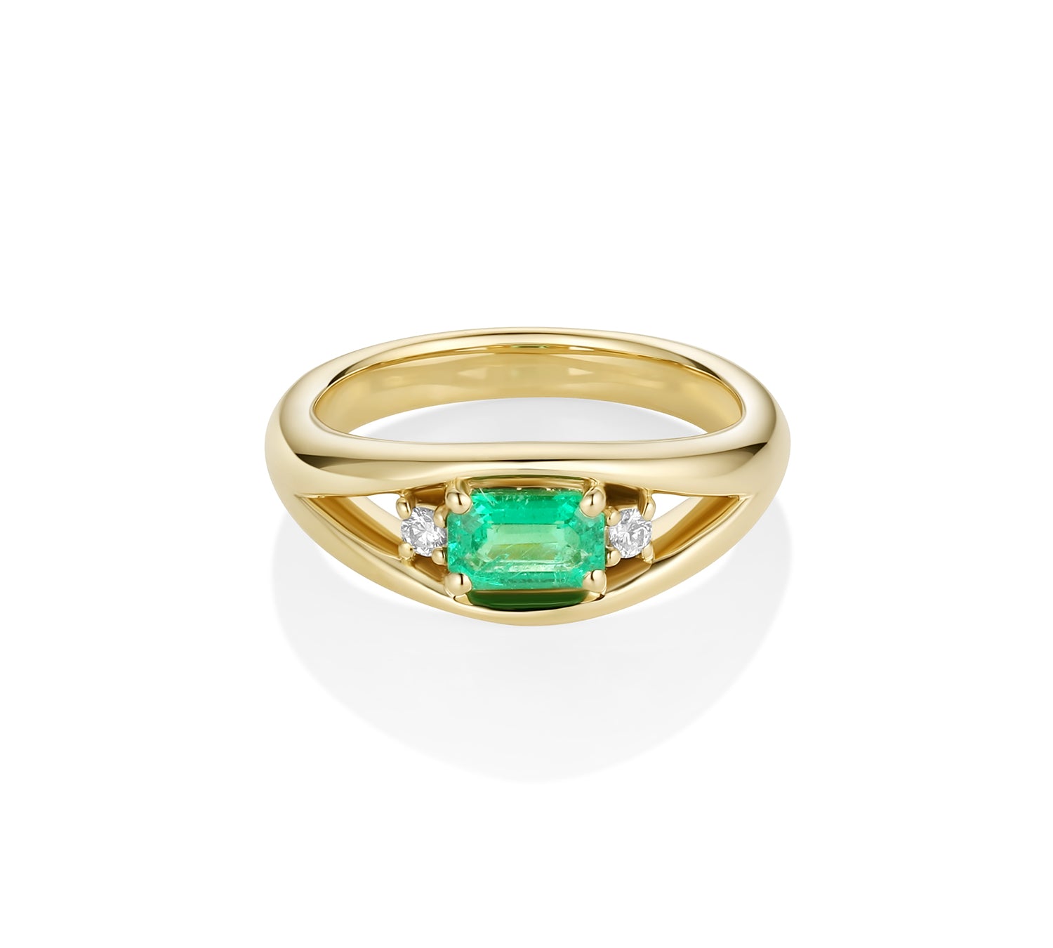 0.42ct Emerald and 0.07ctw Diamond Open Bombe Ring
