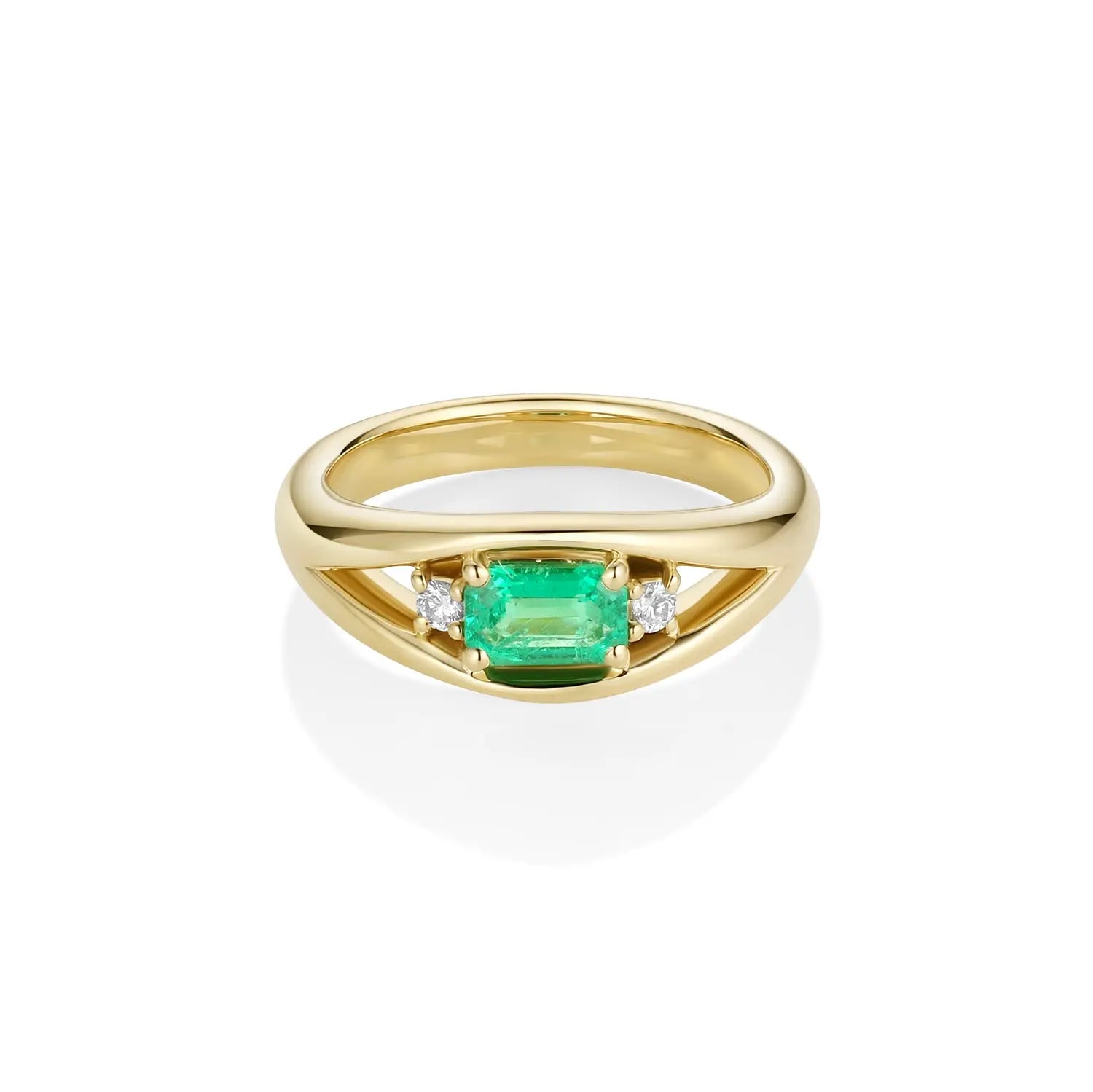0.42ct Emerald and 0.07ctw Diamond Open Bombe Ring