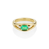 0.42ct Emerald and 0.07ctw Diamond Open Bombe Ring