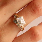 Close up of 0.43ct Montana Sapphire and Sapphire Simple Wave Ring on woman's hand