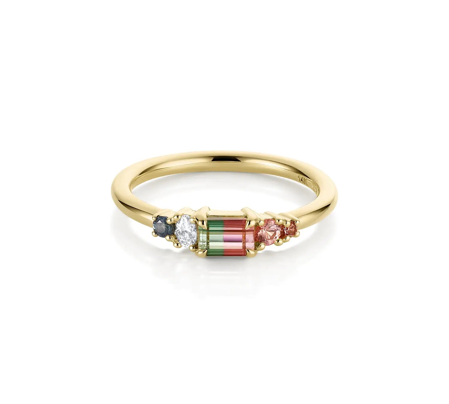 0.44ct Watermelon Tourmaline, Sapphire, Tourmaline and Diamond Kaleidoscope Ring