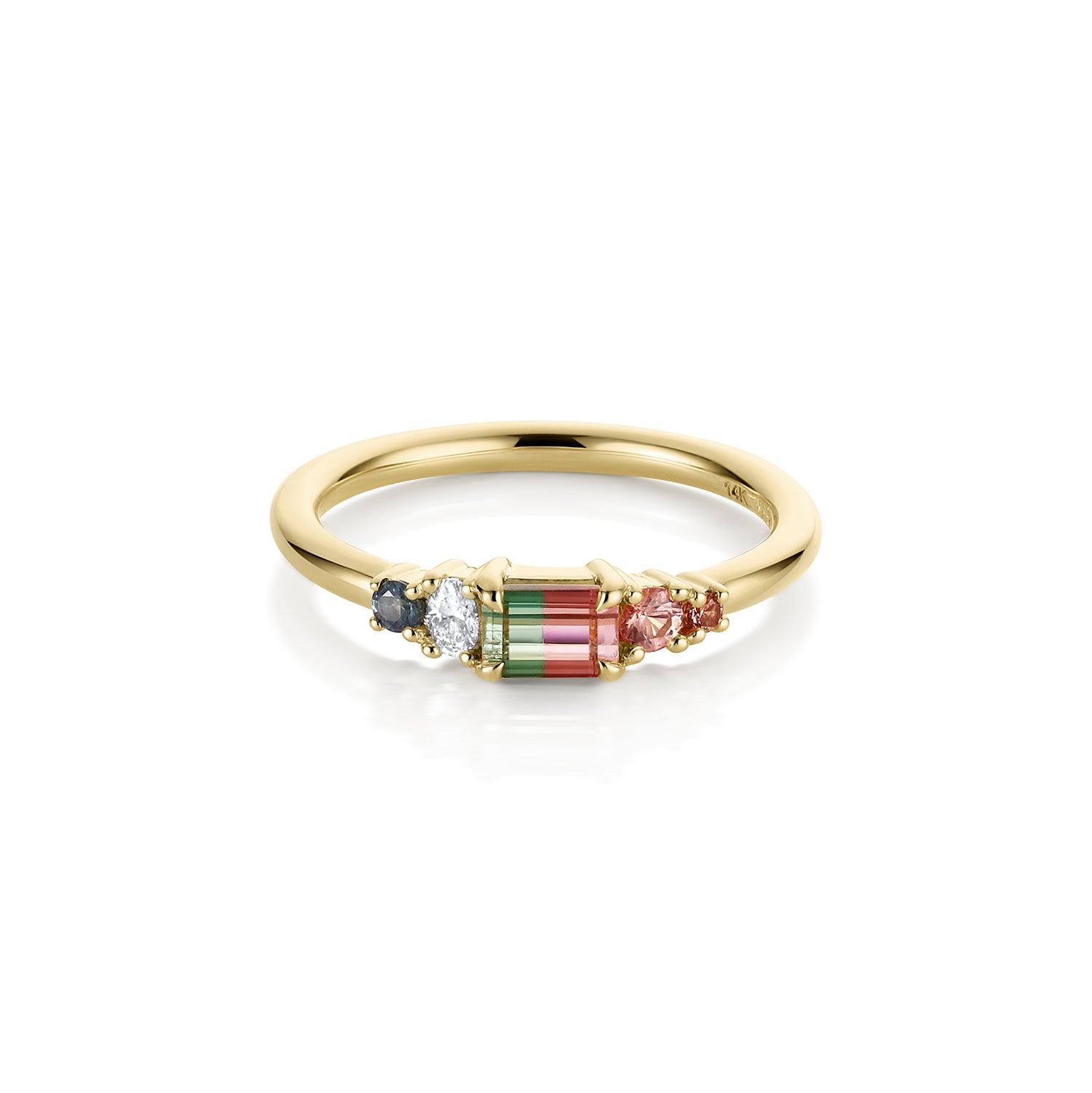 0.44ct Watermelon Tourmaline, Sapphire, Tourmaline and Diamond Kaleidoscope Ring