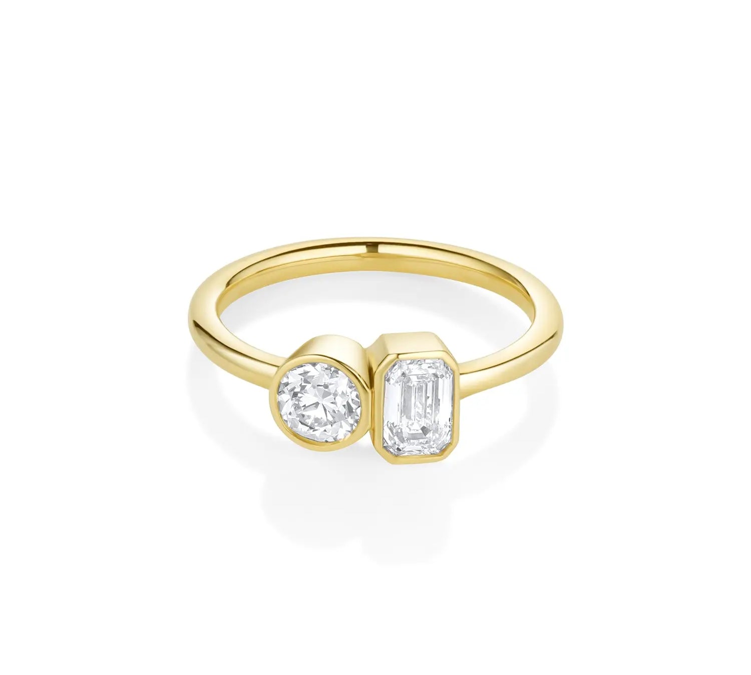 0.46ct Emerald Cut & 0.42ct Old Euro Diamond Toi et Moi Ring [Yellow gold]