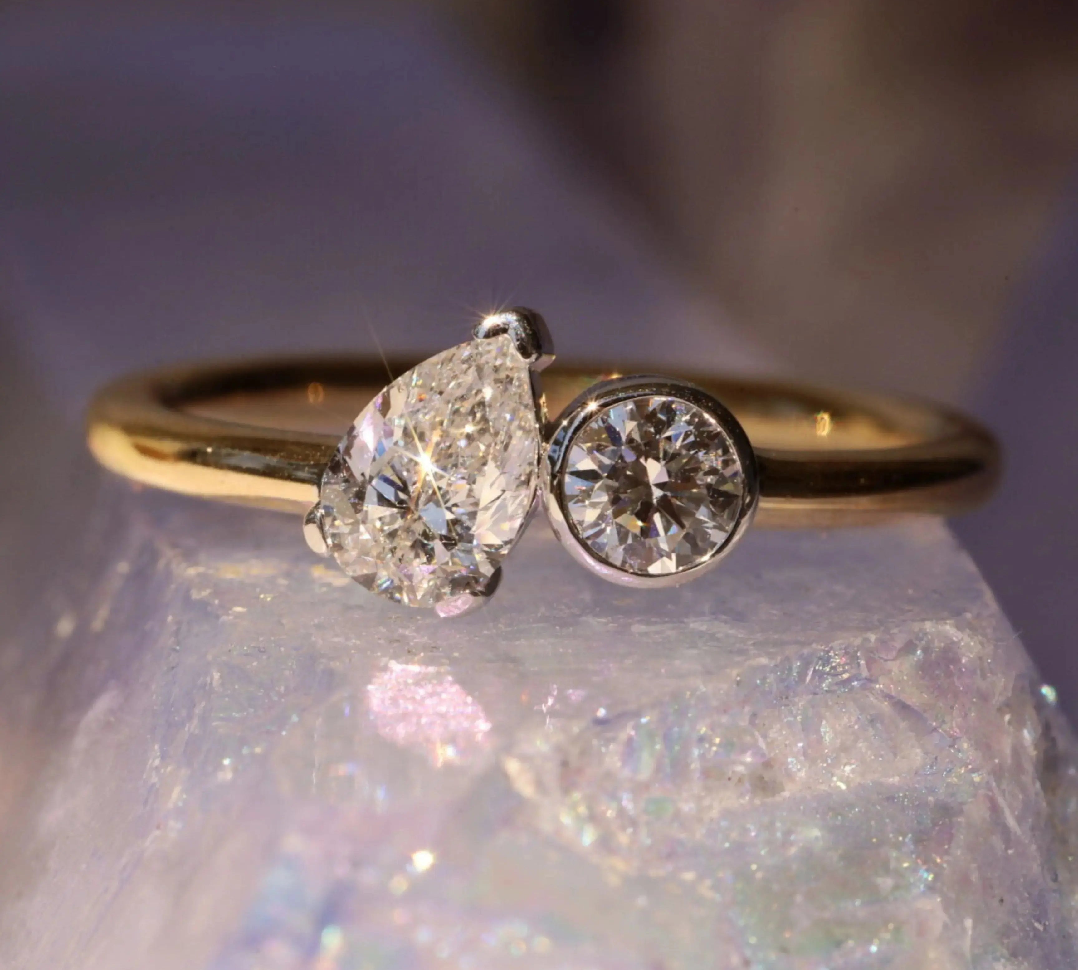 0.49ct Pear Shape Diamond & 0.23ct Round Diamond Chloe [flat lay]