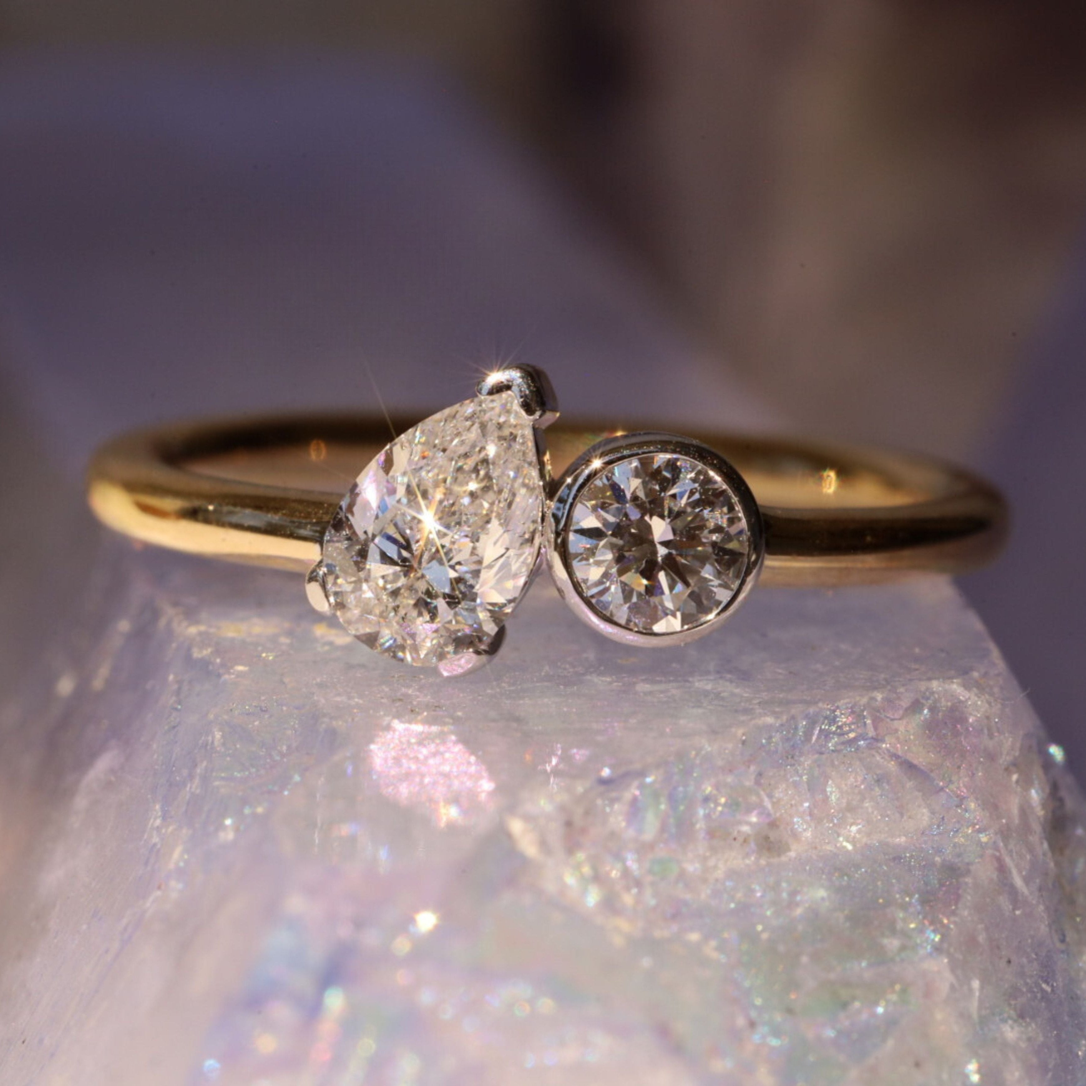 0.49ct Pear Shape Diamond & 0.23ct Round Diamond Chloe [flat lay]