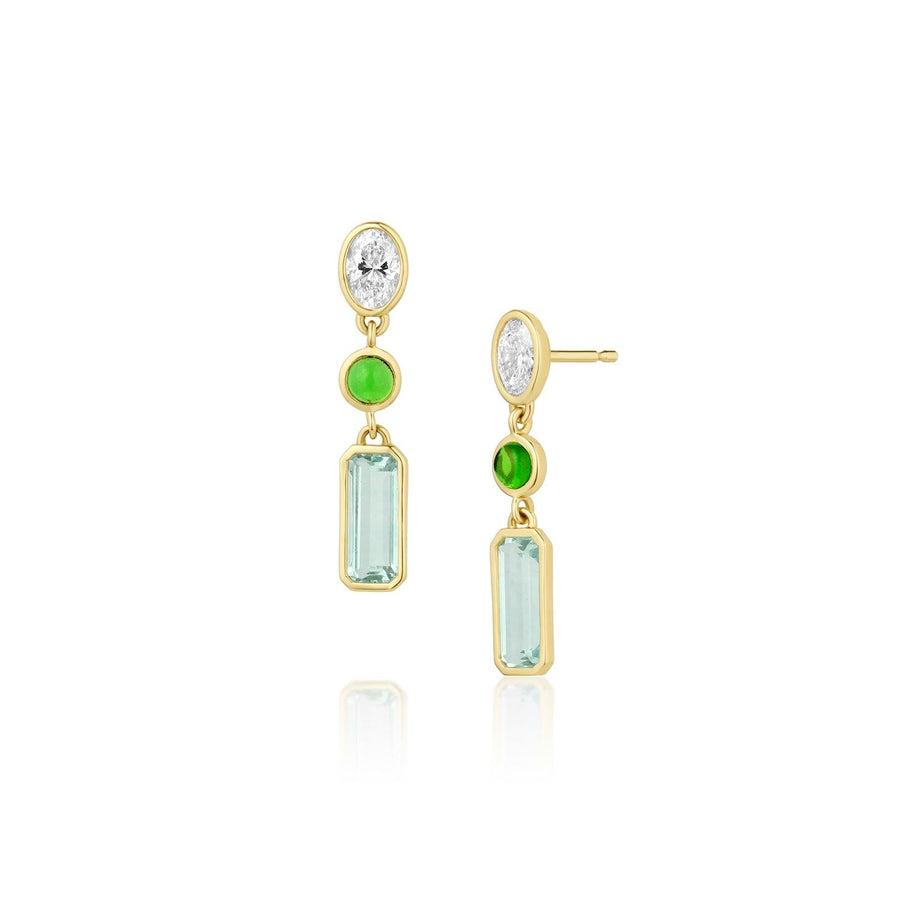 0.55tcw Oval Diamond and Beryl Bezel Set Dangle Earrings - Marrow Fine