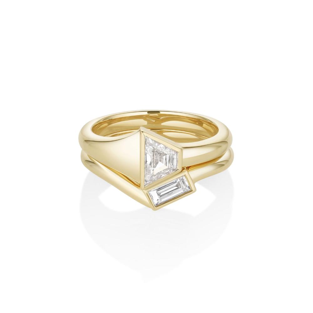 0.60ct Diamond Trapezoid Ring with Diamond Baguette Tracer Band - YG [front flat lay]
