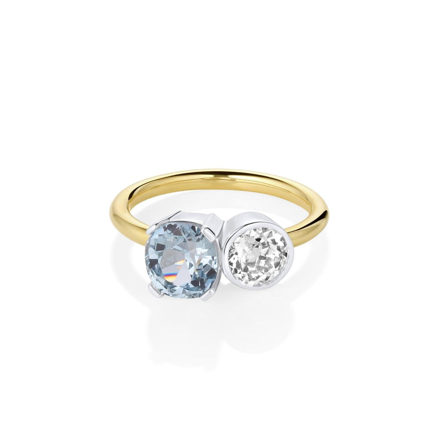 0.74ct Old Euro and Sapphire Toi Et Moi