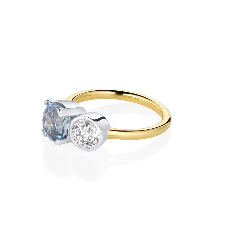0.74ct Old Euro and Sapphire Toi Et Moi