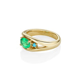 0.74ct Oval Emerald and Turquoise Open Bombe Ring side view