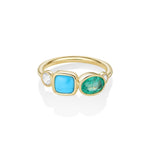 0.77ct Emerald, 0.81ct Turquoise and Rose Cut Diamond Ring [front view]