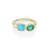 0.77ct Emerald, 0.81ct Turquoise and Rose Cut Diamond Ring [front view]