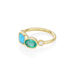 0.77ct Emerald, 0.81ct Turquoise and Rose Cut Diamond Ring [side view]