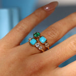 0.77ct Emerald, 0.81ct Turquoise and Rose Cut Diamond Ring [on hand]
