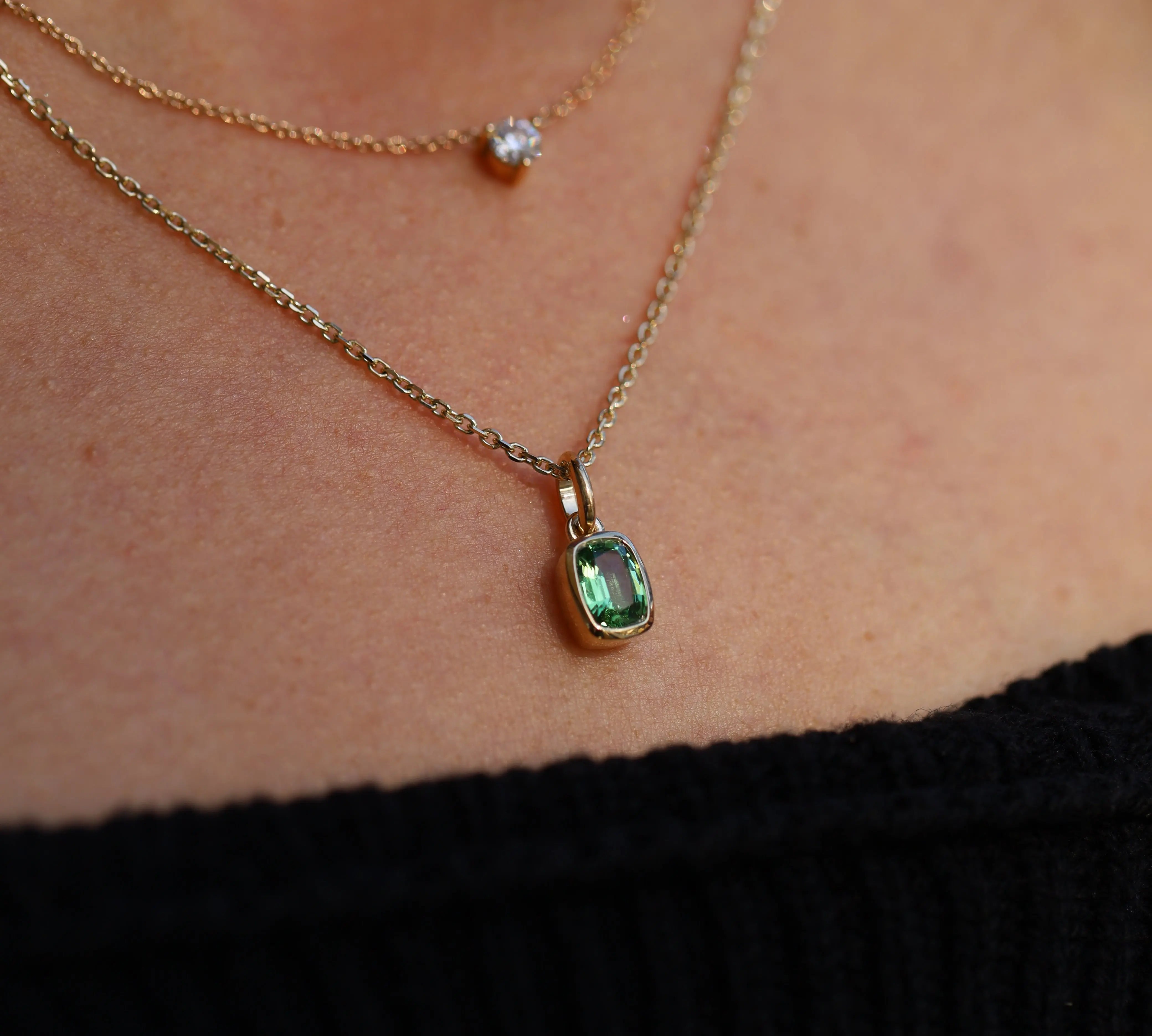 0.80ct Mint Garnet Pendant [on neck]