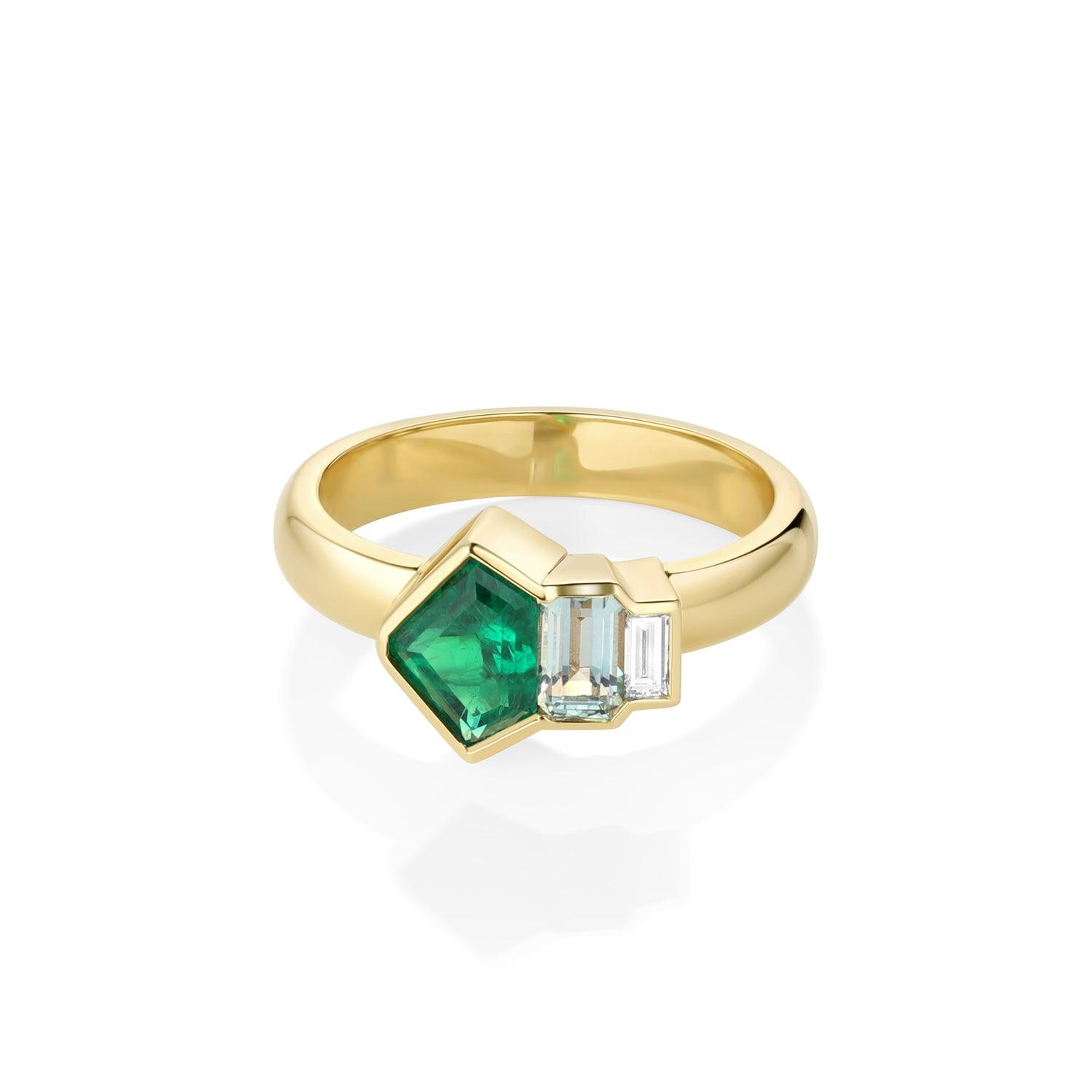 0.86ct Emerald and Diamond Linear Band - Marrow Fine