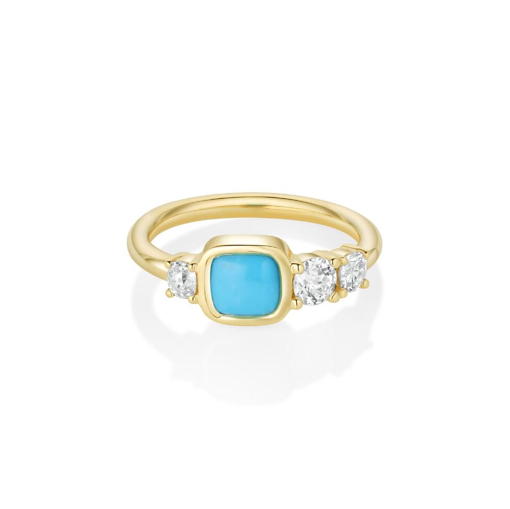 0.87ct Turquoise and 0.51tcw Diamond Linear Ring [front view]