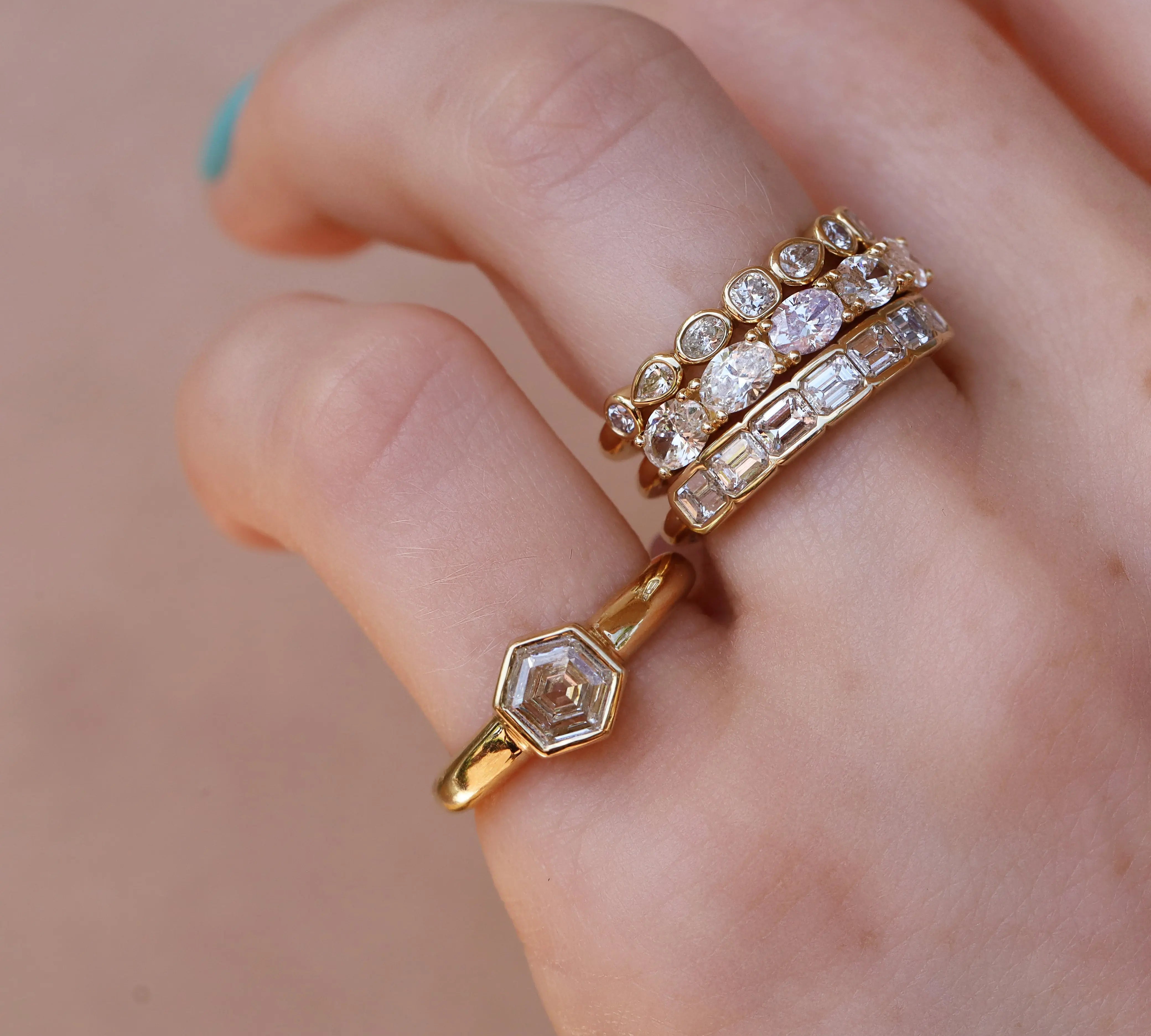 1.00ct Bezel Set White Diamond Hex Ring Marrow Fine