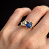1.02ct Pear Shape Diamond and 2.09ct Sapphire Toi et Moi [on hand]