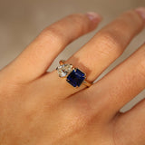 1.02ct Pear Shape Diamond and 2.09ct Sapphire Toi et Moi [on hand]