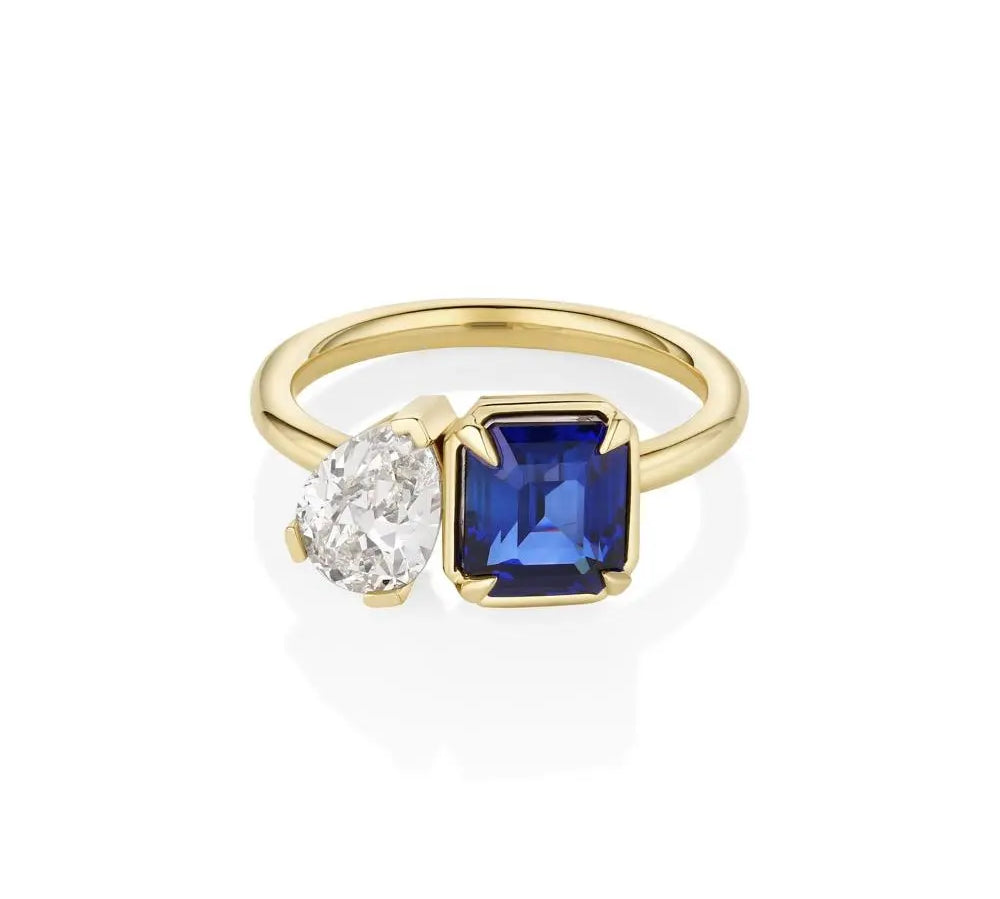 1.02ct Pear Shape Diamond and 2.09ct Sapphire Toi et Moi [front flat lay]