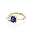 1.02ct Pear Shape Diamond and 2.09ct Sapphire Toi et Moi [side view]