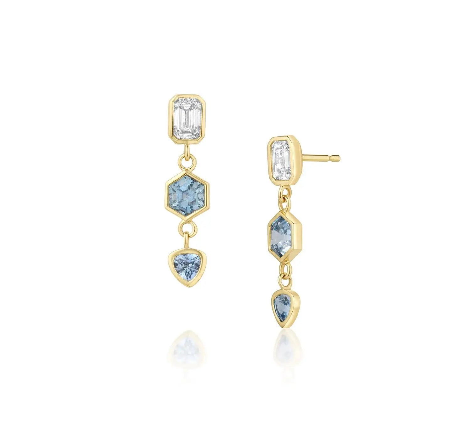1.08tcw Sapphire and Diamond Bezel Set Dangle Earrings - Marrow Fine