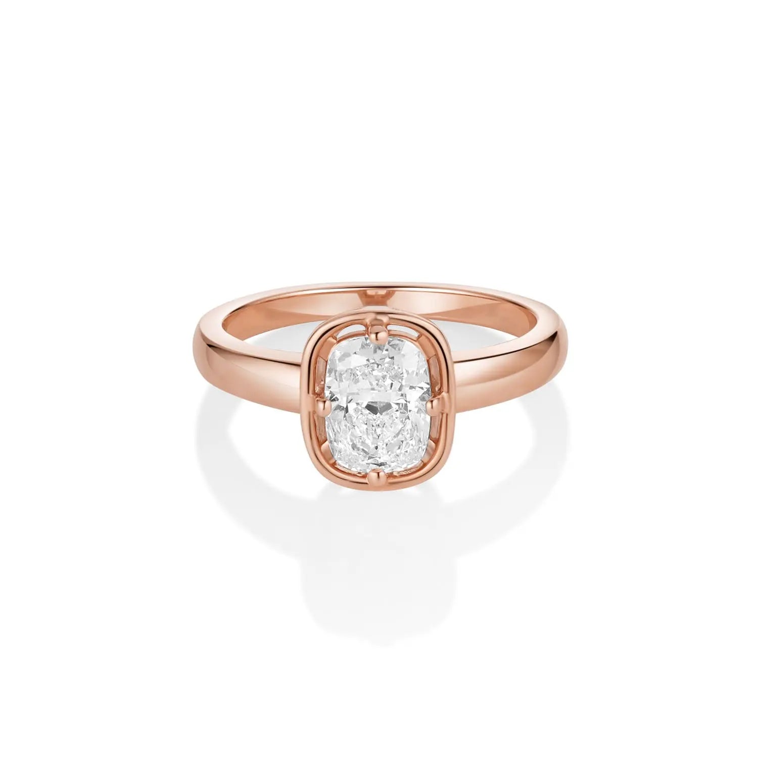 The Georgia Solitaire Engagement Ring – cushion diamond in a Georgian-inspired 14k rose gold bezel, by Marrow Fine [Rose Gold]