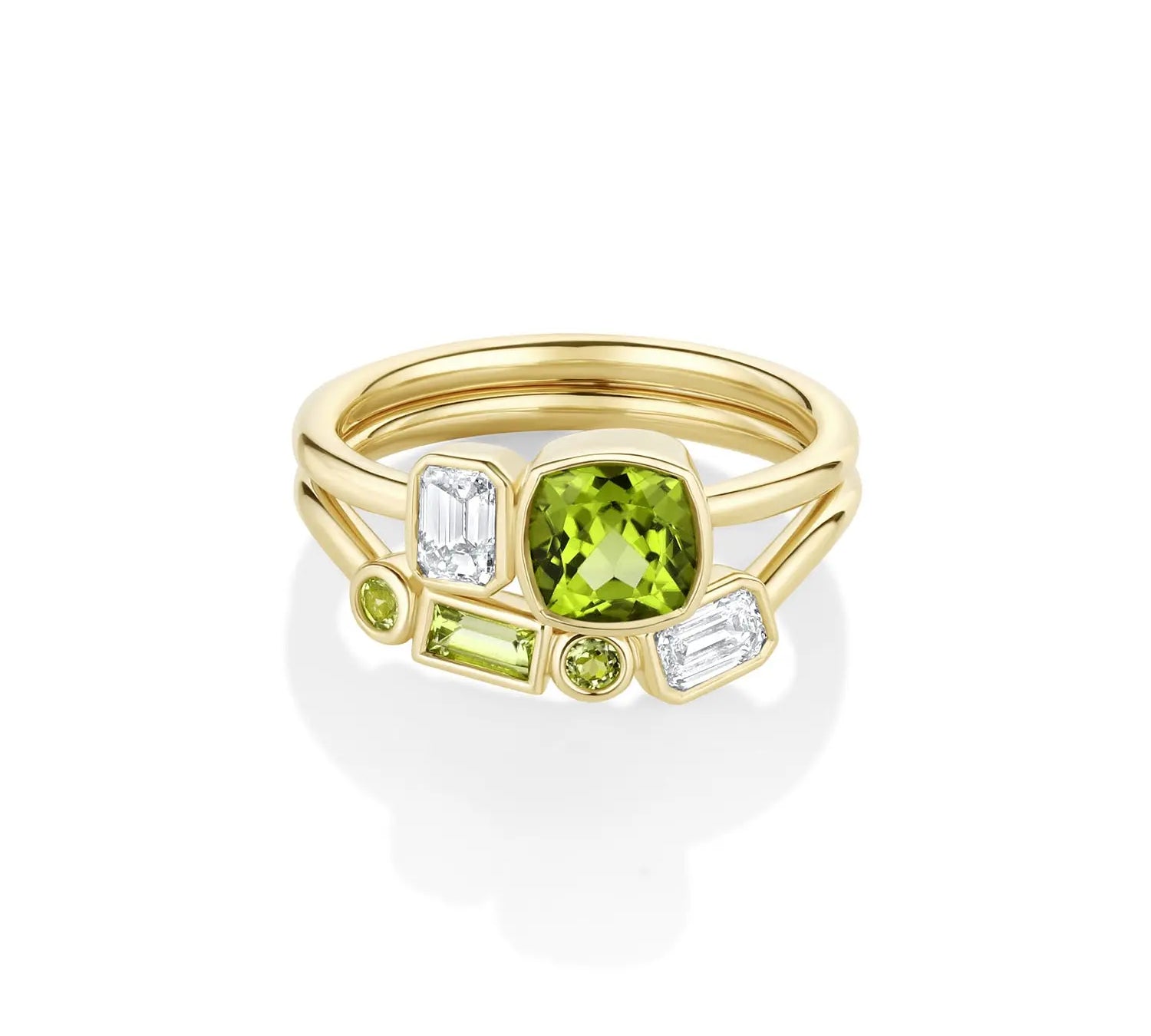 1.10ct Peridot and Diamond Toi et Moi with Tracer Band [front flat lay]