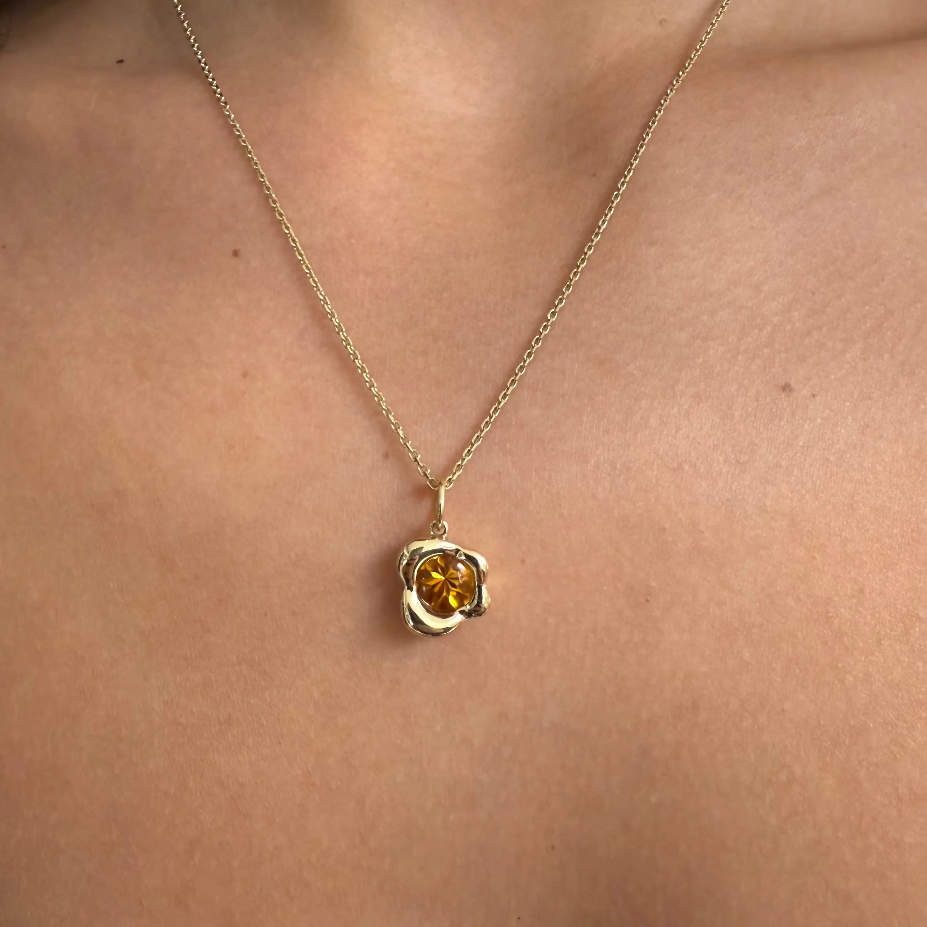 1.13ct Citrine Abstract Bezel Pendant [on neck]