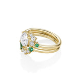 1.21ct Old Mine Diamond Spray Ring with Emeralds and Tracer band